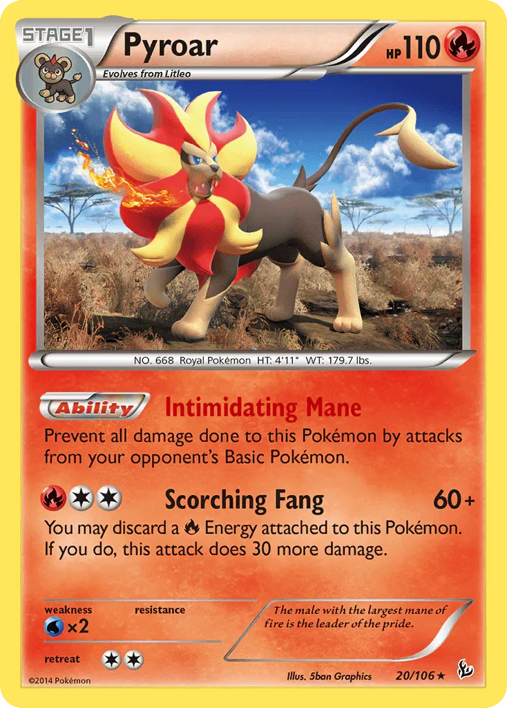 20, Fire, Holo Rare, Holofoil, Reverse Holofoil, Water[×2], XY: Flashfire Pyroar (20/106) [XY: Flashfire] - Trading Card World