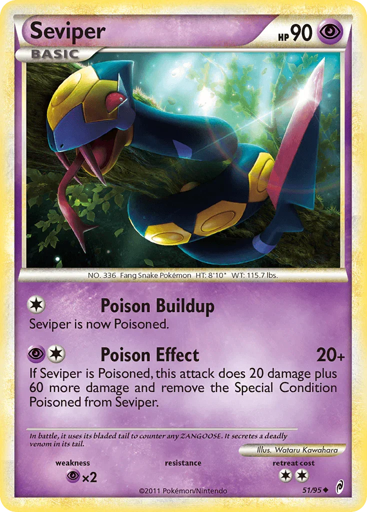 51, HeartGold & SoulSilver: Call of Legends, Normal, Psychic, Psychic[×2], Reverse Holofoil, Uncommon Seviper (51/95) [HeartGold & SoulSilver: Call of Legends] - Trading Card World