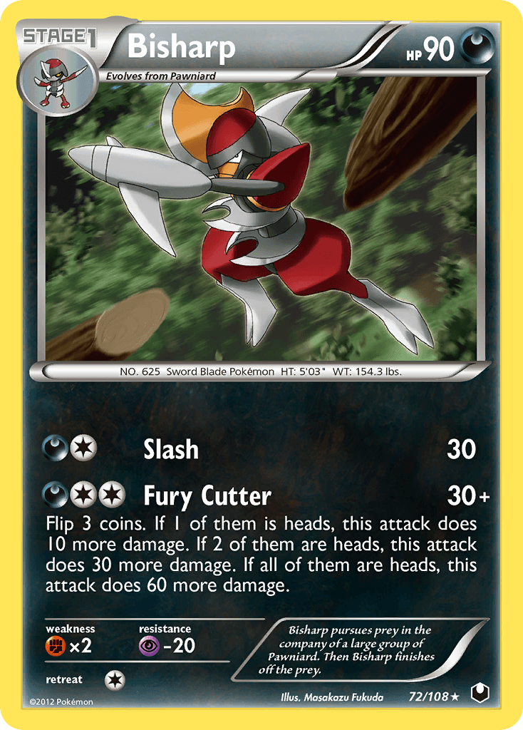 72, Black & White: Dark Explorers, Darkness, Fighting[×2], Normal, Psychic[-20], Rare, Reverse Holofoil Bisharp (72/108) [Black & White: Dark Explorers] - Trading Card World