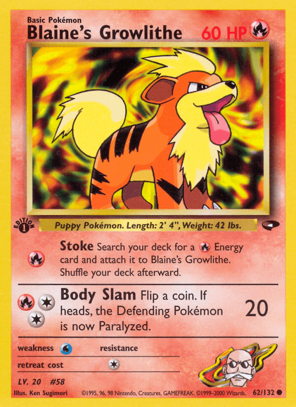 1st Edition Normal, 62, Common, Fire, Gym Challenge 1st Edition, Water[×2] Blaine's Growlithe (62/132) [Gym Challenge 1st Edition] - Trading Card World