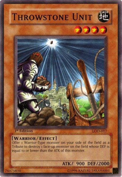 1st Edition, Common, Earth, Effect Monster, Legacy of Darkness, Unlimited, Warrior Throwstone Unit [LOD-017] Common - Trading Card World