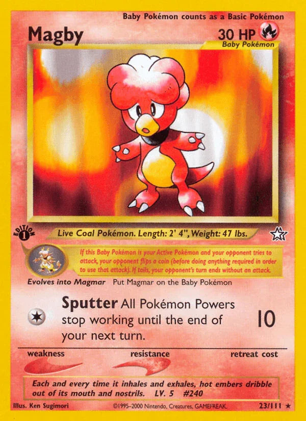 1st Edition Normal, 23, Fire, Neo Genesis 1st Edition, Rare Magby (23/111) [Neo Genesis 1st Edition] - Trading Card World
