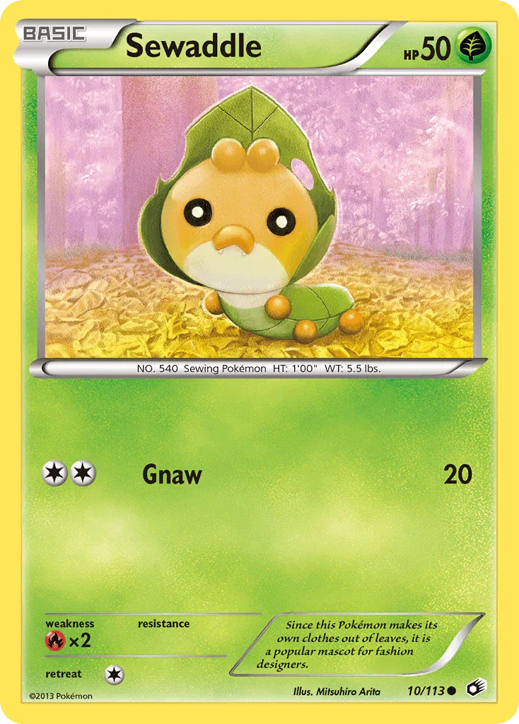 10, Black & White: Legendary Treasures, Common, Fire[×2], Grass, Normal, Reverse Holofoil Sewaddle (10/113) [Black & White: Legendary Treasures] - Trading Card World