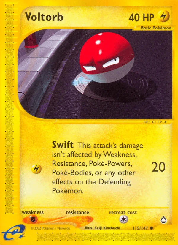 115, Aquapolis, Common, Fighting[×2], Lightning, Normal, Reverse Holofoil Voltorb (115/147) [Aquapolis] - Trading Card World