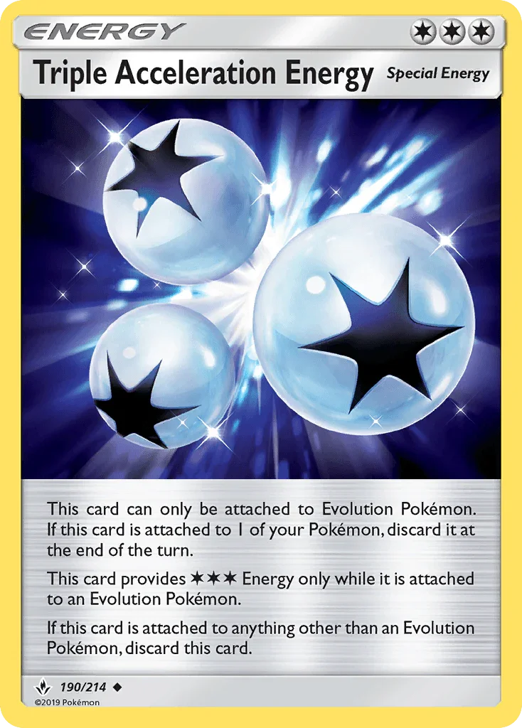 190, Energy, Normal, Reverse Holofoil, Sun & Moon: Unbroken Bonds, Uncommon Triple Acceleration Energy (190/214) [Sun & Moon: Unbroken Bonds] - Trading Card World