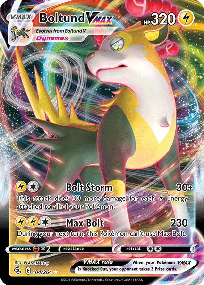 Fighting [x2], Holofoil, Lightning, Sword & Shield: Fusion Strike, Ultra Rare Boltund VMAX (104/264) [Sword & Shield: Fusion Strike] - Trading Card World