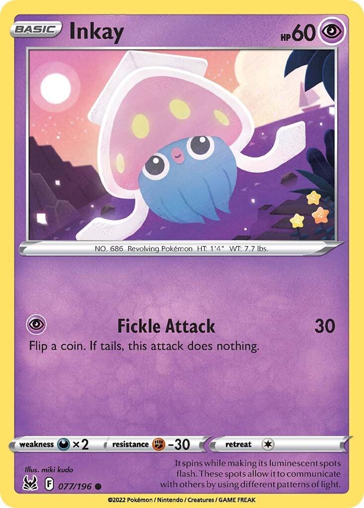 077, Common, Darkness [x2], Fighting [-30], Normal, Psychic, Reverse Holofoil, Sword & Shield: Lost Origin Inkay (077/196) [Sword & Shield: Lost Origin] - Trading Card World