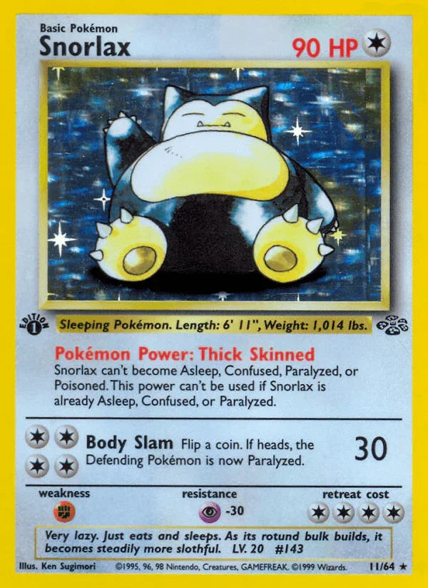 11, 1st Edition Holofoil, Colorless, Fighting[×2], Holo Rare, Jungle 1st Edition, Psychic[-30] Snorlax (11/64) [Jungle 1st Edition] - Trading Card World