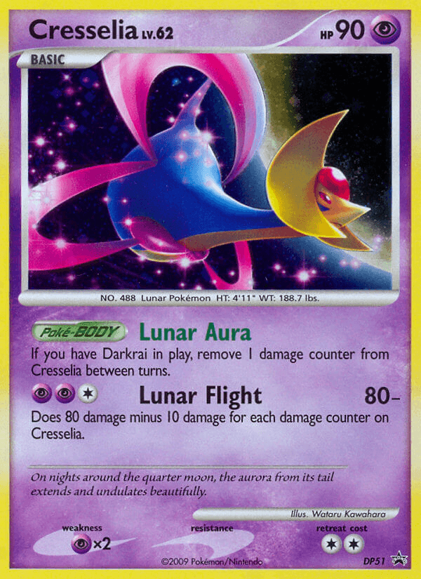 Black Star Promo, Diamond & Pearl: Black Star Promos, DP51, Holofoil, Psychic, Psychic[×2] Cresselia (DP51) [Diamond & Pearl: Black Star Promos] - Trading Card World