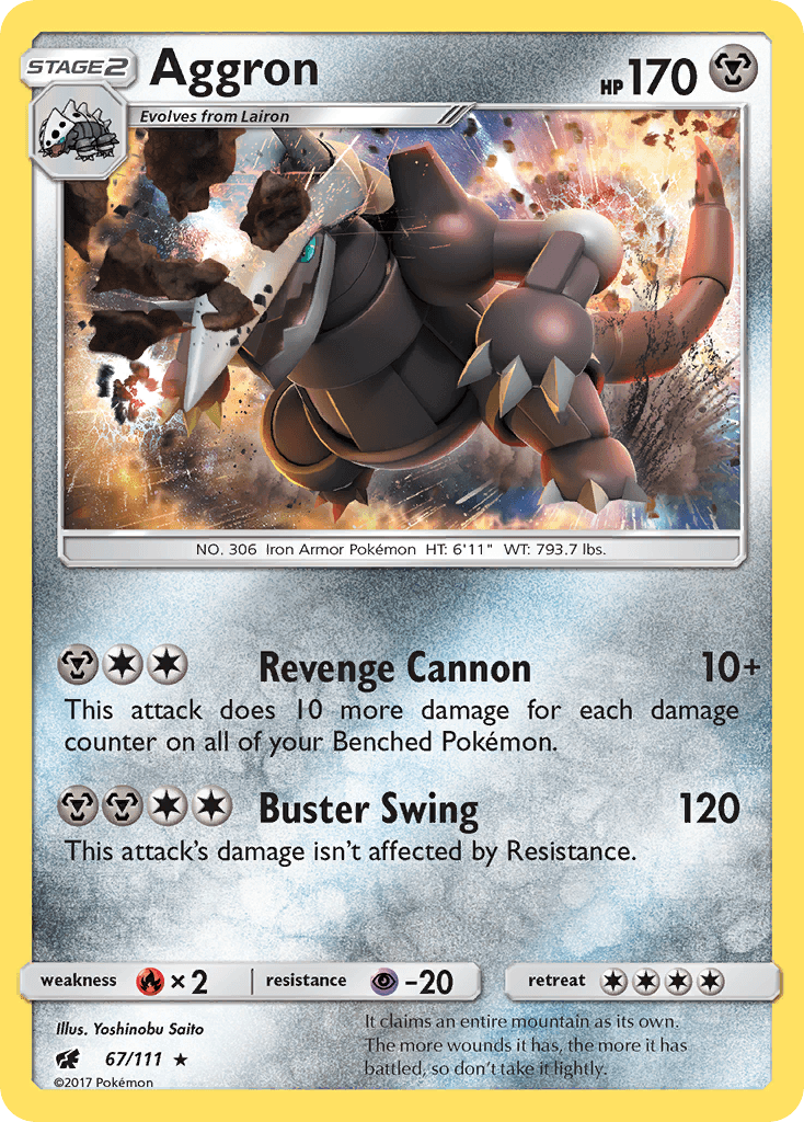 67, Fire[×2], Holo Rare, Holofoil, Metal, Psychic[-20], Reverse Holofoil, Sun & Moon: Crimson Invasion Aggron (67/111) [Sun & Moon: Crimson Invasion] - Trading Card World
