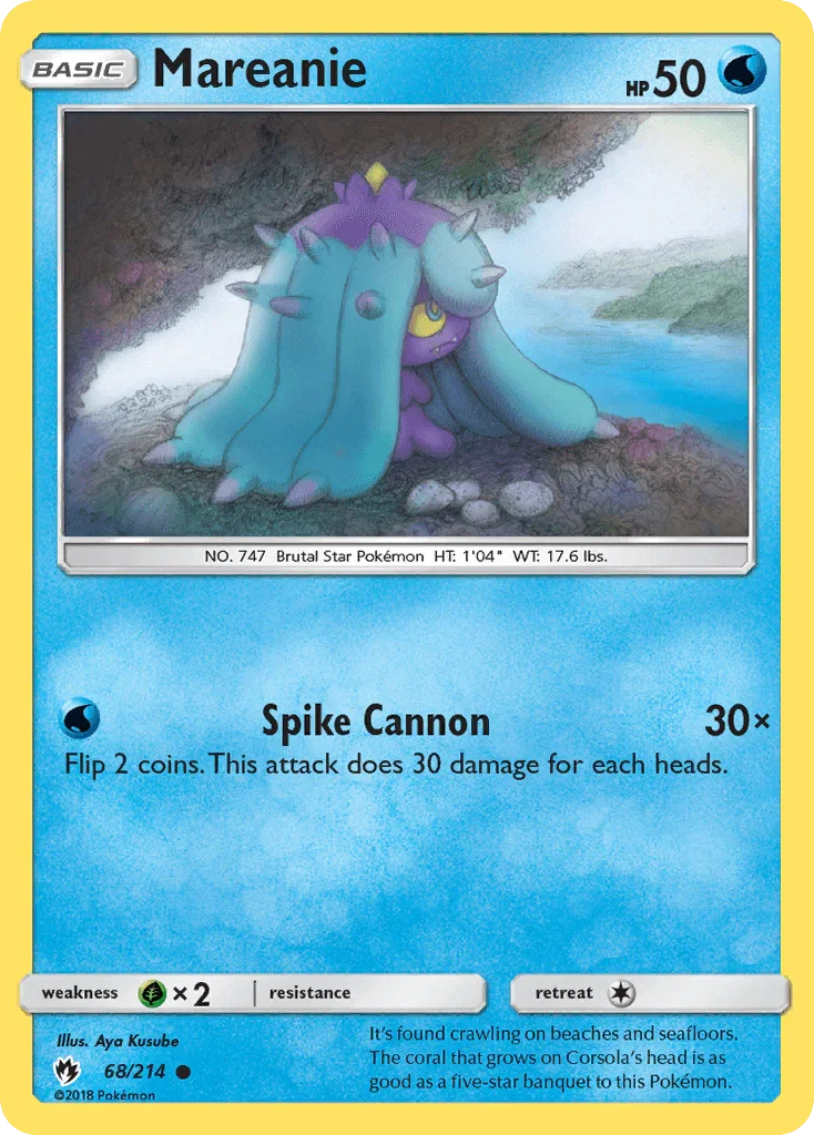 68, Common, Grass[×2], Normal, Reverse Holofoil, Sun & Moon: Lost Thunder, Water Mareanie (68/214) [Sun & Moon: Lost Thunder] - Trading Card World