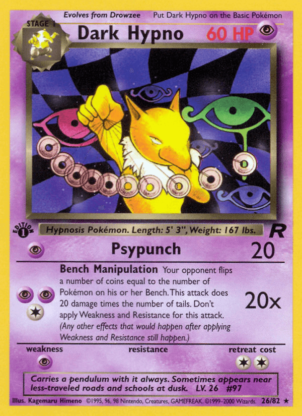 1st Edition Normal, 26, Psychic, Psychic[×2], Rare, Team Rocket 1st Edition Dark Hypno (26/82) [Team Rocket 1st Edition] - Trading Card World