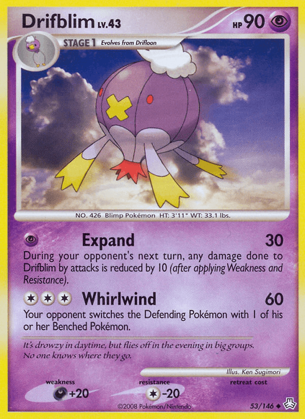 53, Colorless[-20], Darkness[+20], Diamond & Pearl: Legends Awakened, Normal, Psychic, Reverse Holofoil, Uncommon Drifblim (53/146) [Diamond & Pearl: Legends Awakened] - Trading Card World
