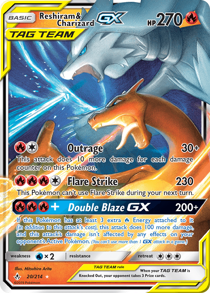 20, Fire, Holofoil, Sun & Moon: Unbroken Bonds, Ultra Rare, Water[×2] Reshiram & Charizard GX (20/214) [Sun & Moon: Unbroken Bonds] - Trading Card World