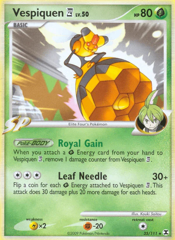 35, Fighting[-20], Grass, Lightning[×2], Normal, Platinum: Rising Rivals, Rare, Reverse Holofoil Vespiquen (35/111) [Platinum: Rising Rivals] - Trading Card World