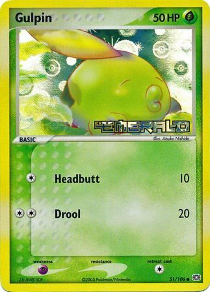 51, Common, EX: Emerald, Grass, Psychic[×2], Reverse Holofoil Gulpin (51/106) (Stamped) [EX: Emerald] - Trading Card World