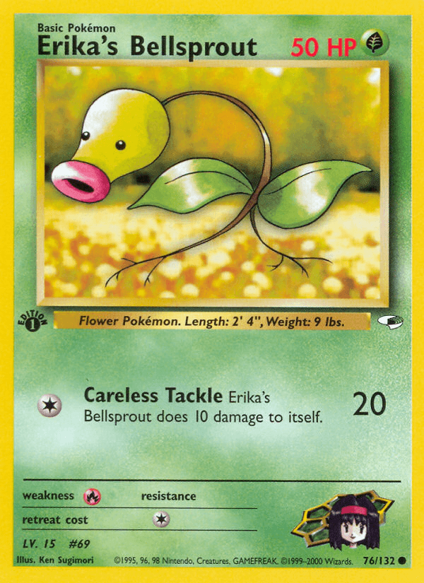 1st Edition Normal, 76, Common, Fire[×2], Grass, Gym Heroes 1st Edition Erika's Bellsprout (76/132) [Gym Heroes 1st Edition] - Trading Card World