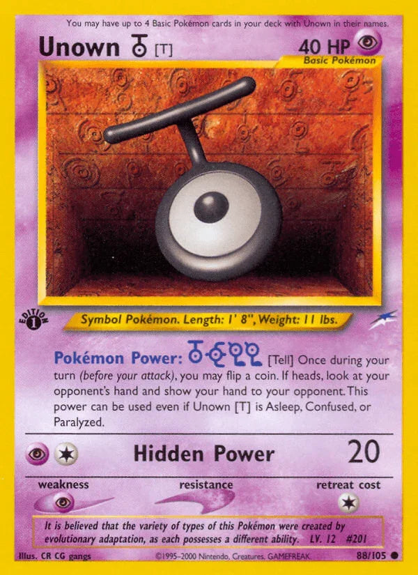1st Edition Normal, 88, Common, Neo Destiny 1st Edition, Psychic, Psychic[×2] Unown [T] (88/105) [Neo Destiny 1st Edition] - Trading Card World