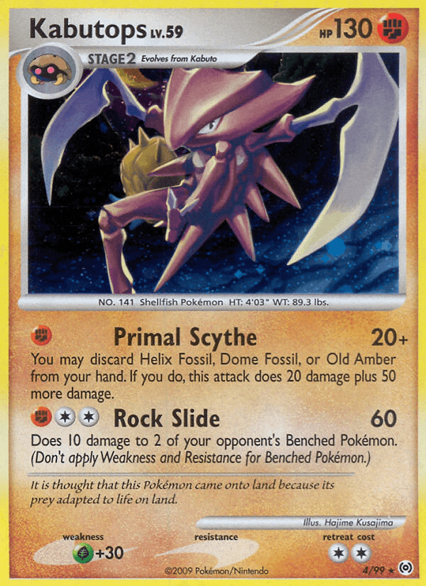 Fighting, Grass[+30], Holo Rare, Holofoil, Platinum: Arceus, Reverse Holofoil Kabutops (4/99) [Platinum: Arceus] - Trading Card World