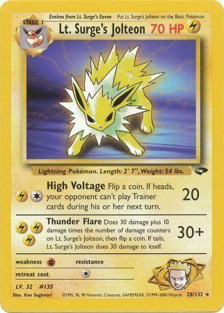28, Fighting[×2], Gym Challenge Unlimited, Lightning, Normal, Rare Lt. Surge's Jolteon (28/132) [Gym Challenge Unlimited] - Trading Card World