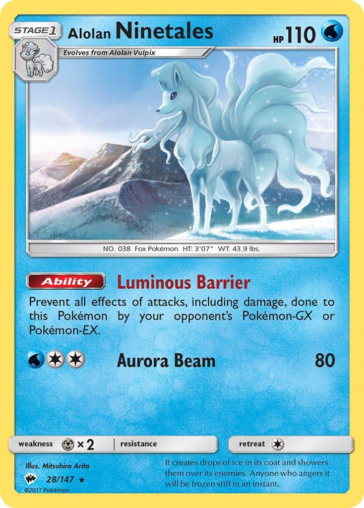 28, Holo Rare, Holofoil, Metal[×2], Sun & Moon: Burning Shadows, Water Alolan Ninetales (28/147) (Water Web Holo) (Theme Deck Exclusives) [Sun & Moon: Burning Shadows] - Trading Card World