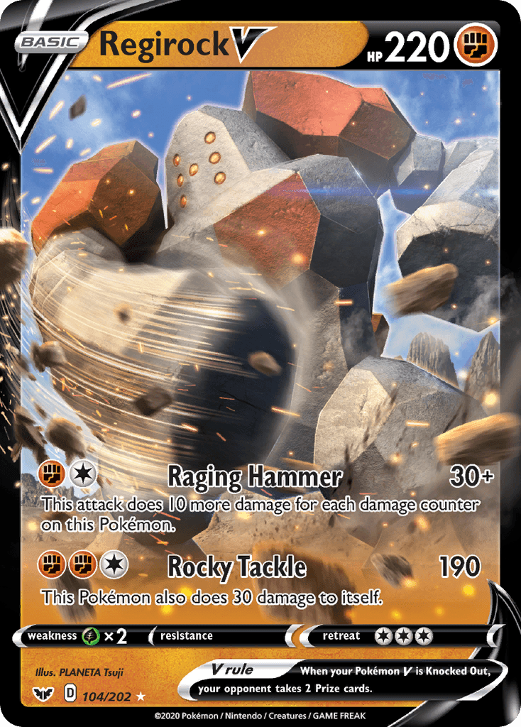 Fighting, Grass[×2], Holofoil, Sword & Shield: Base Set, Ultra Rare Regirock V (104/202) [Sword & Shield: Base Set] - Trading Card World