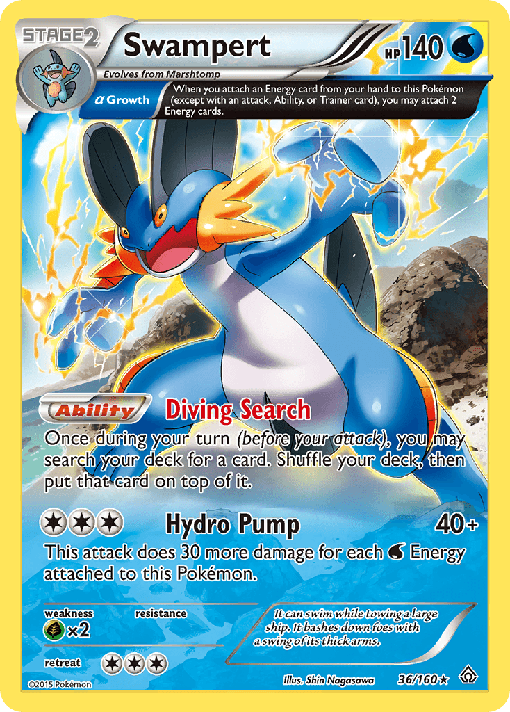 36, Grass[×2], Holo Rare, Holofoil, Reverse Holofoil, Water, XY: Primal Clash Swampert (36/160) [XY: Primal Clash] - Trading Card World