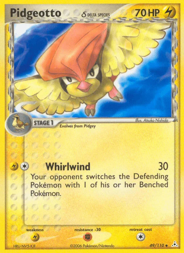 49, EX: Holon Phantoms, Fighting[-30], Lightning, Lightning[×2], Normal, Uncommon Pidgeotto (49/110) (Delta Species) [EX: Holon Phantoms] - Trading Card World