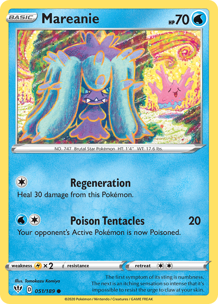 051, Common, Lightning[×2], Normal, Reverse Holofoil, Sword & Shield: Darkness Ablaze, Water Mareanie (051/189) [Sword & Shield: Darkness Ablaze] - Trading Card World