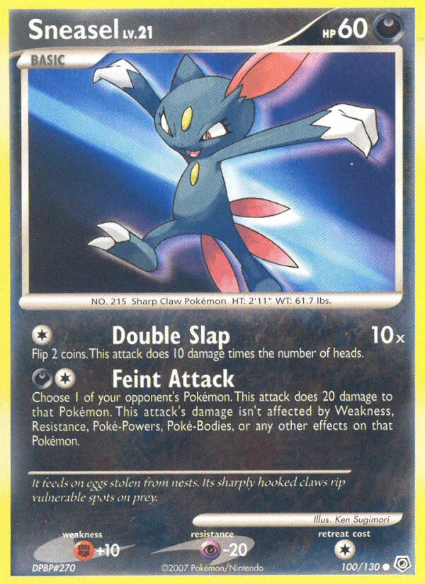 100, Common, Darkness, Diamond & Pearl: Base Set, Fighting[+10], Normal, Psychic[-20], Reverse Holofoil Sneasel (100/130) [Diamond & Pearl: Base Set] - Trading Card World