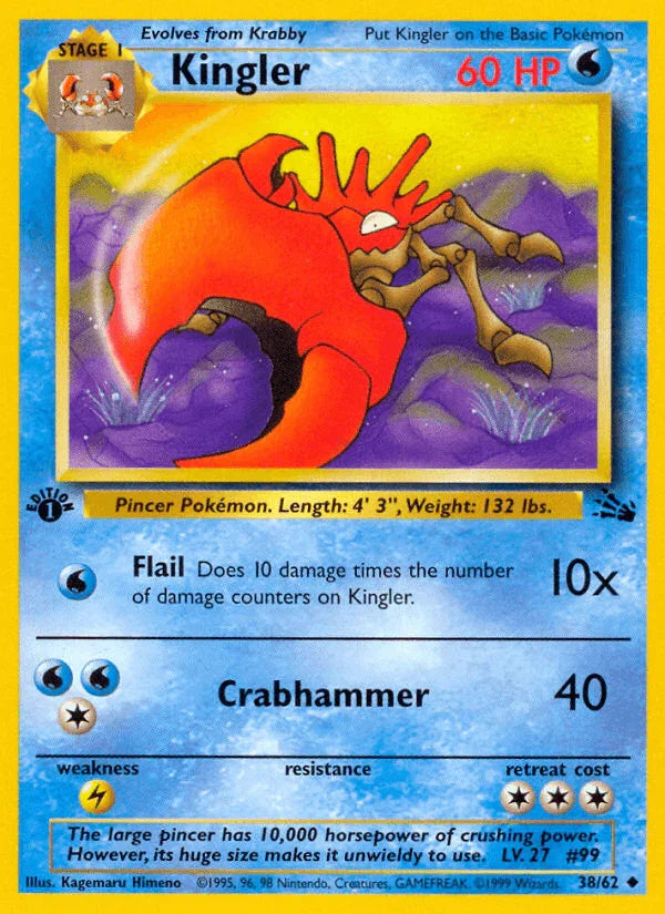 1st Edition Normal, 38, Fossil 1st Edition, Lightning[×2], Uncommon, Water Kingler (38/62) [Fossil 1st Edition] - Trading Card World