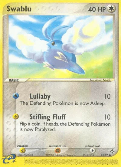 75, Colorless, Common, EX: Dragon, Fighting[-30], Lightning[×2], Normal, Reverse Holofoil Swablu (75/97) [EX: Dragon] - Trading Card World
