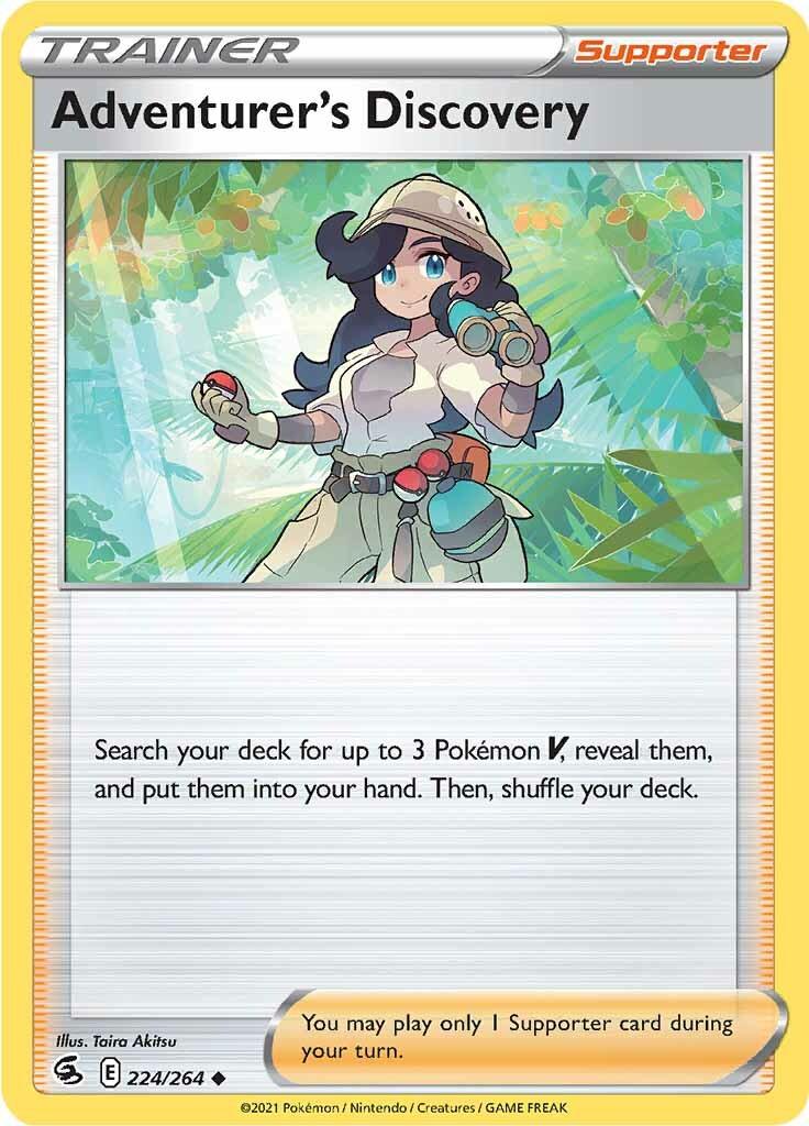 224, Normal, Reverse Holofoil, Supporter, Sword & Shield: Fusion Strike, Uncommon Adventurer's Discovery (224/264) [Sword & Shield: Fusion Strike] - Trading Card World