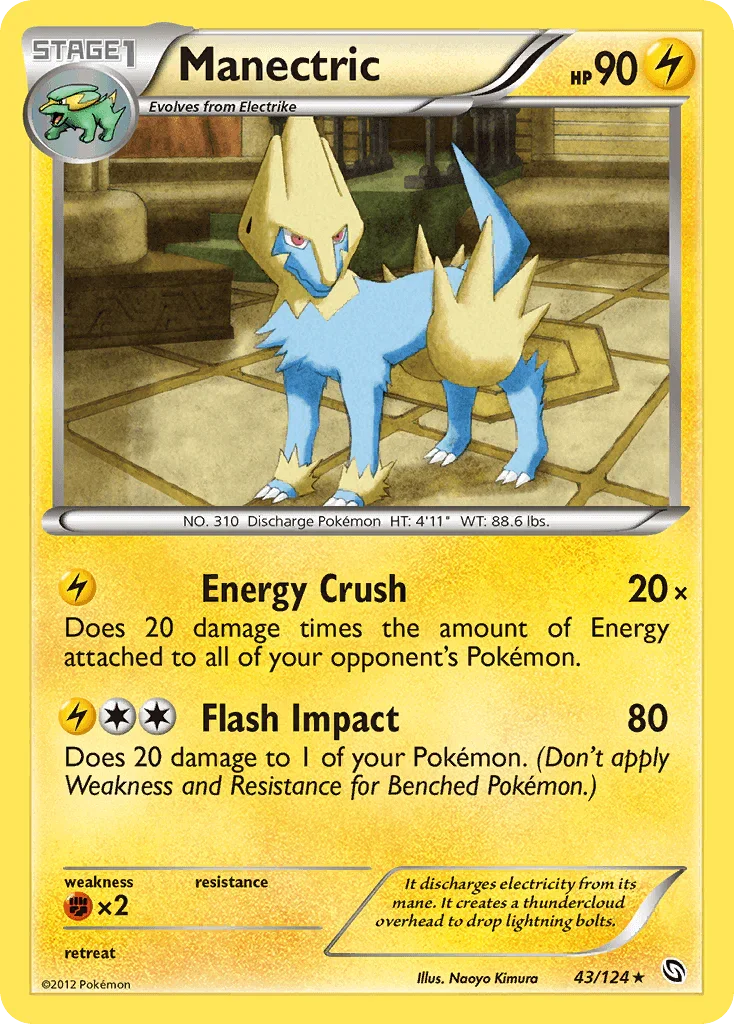 43, Black & White: Dragons Exalted, Fighting[×2], Lightning, Normal, Rare, Reverse Holofoil Manectric (43/124) [Black & White: Dragons Exalted] - Trading Card World