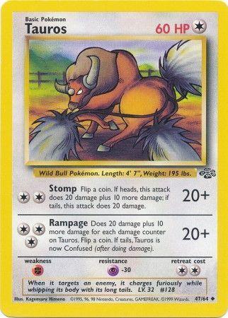 47, Colorless, Fighting[×2], Jungle Unlimited, Normal, Psychic[-30], Uncommon Tauros (47/64) [Jungle Unlimited] - Trading Card World