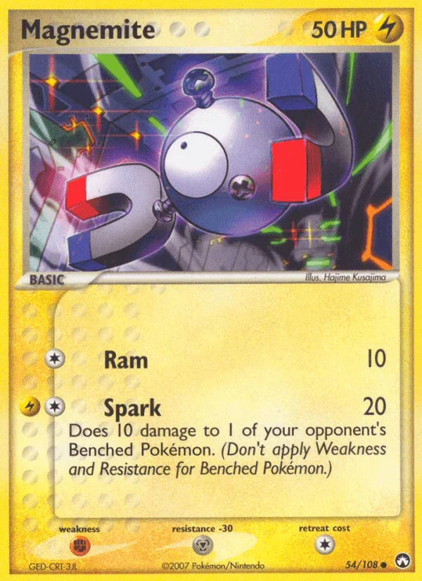 54, Common, EX: Power Keepers, Fighting[×2], Lightning, Metal[-30], Normal Magnemite (54/108) [EX: Power Keepers] - Trading Card World