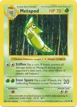 54, Base Set Shadowless Unlimited, Common, Fire[×2], Grass, Normal Metapod (54/102) [Base Set Shadowless Unlimited] - Trading Card World