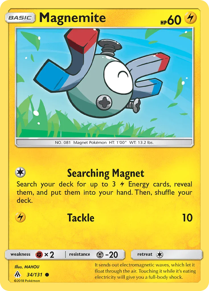 34, Common, Fighting[×2], Lightning, Metal[-20], Normal, Reverse Holofoil, Sun & Moon: Forbidden Light Magnemite (34/131) [Sun & Moon: Forbidden Light] - Trading Card World