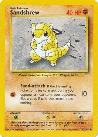 62, Base Set Unlimited, Common, Fighting, Grass[×2], Lightning[-30], Normal Sandshrew (62/102) [Base Set Unlimited] - Trading Card World
