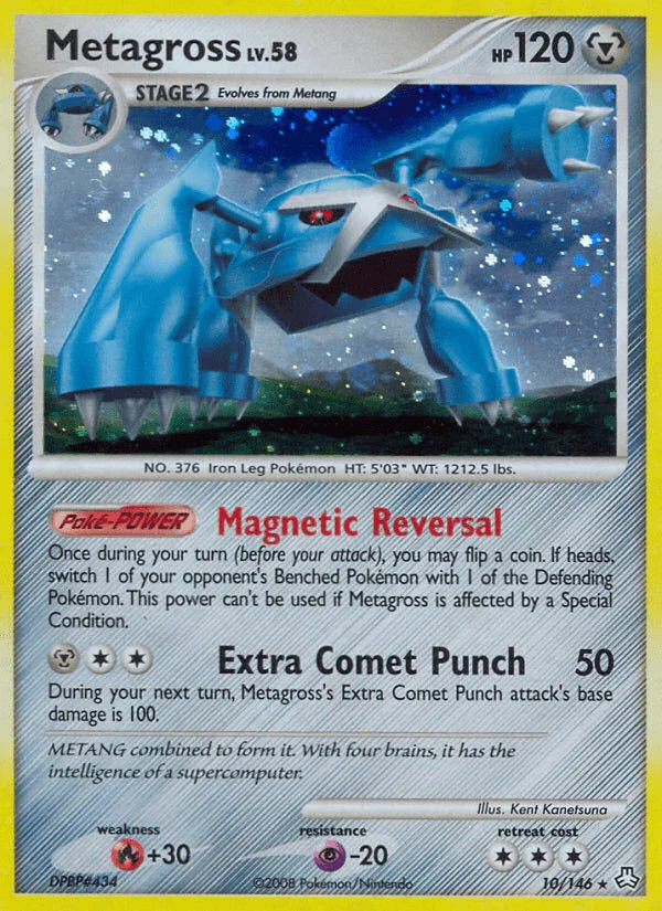 10, Diamond & Pearl: Legends Awakened, Fire[+30], Holo Rare, Holofoil, Metal, Psychic[-20], Reverse Holofoil Metagross (10/146) [Diamond & Pearl: Legends Awakened] - Trading Card World