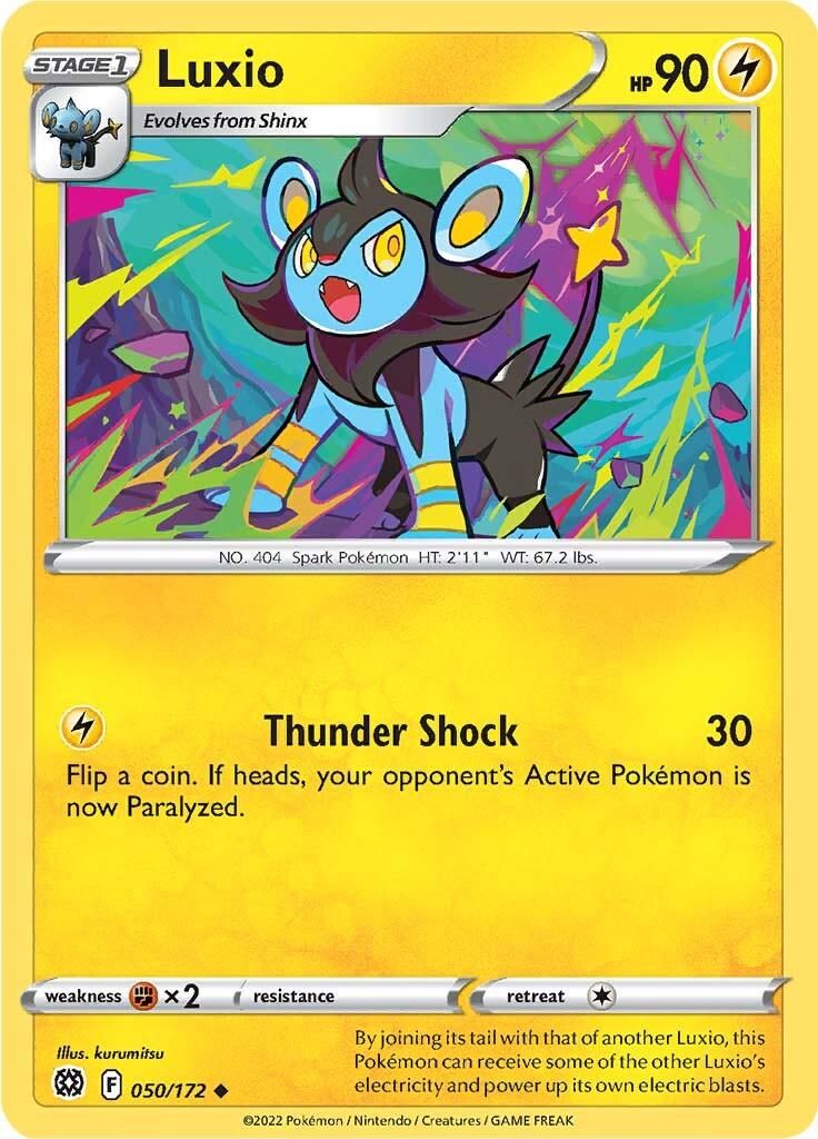 050, Fighting [x2], Lightning, Normal, Reverse Holofoil, Sword & Shield: Brilliant Stars, Uncommon Luxio (050/172) [Sword & Shield: Brilliant Stars] - Trading Card World