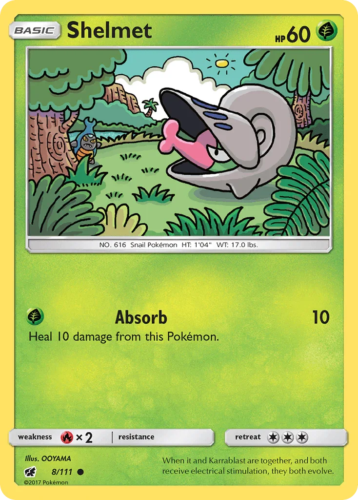 Common, Fire[×2], Grass, Normal, Reverse Holofoil, Sun & Moon: Crimson Invasion Shelmet (8/111) [Sun & Moon: Crimson Invasion] - Trading Card World