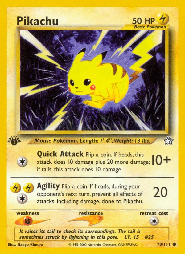 1st Edition Normal, 70, Common, Fighting[×2], Lightning, Neo Genesis 1st Edition Pikachu (70/111) [Neo Genesis 1st Edition] - Trading Card World