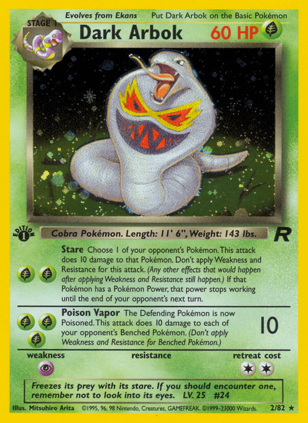 1st Edition Holofoil, Grass, Holo Rare, Psychic[×2], Team Rocket 1st Edition Dark Arbok (2/82) [Team Rocket 1st Edition] - Trading Card World