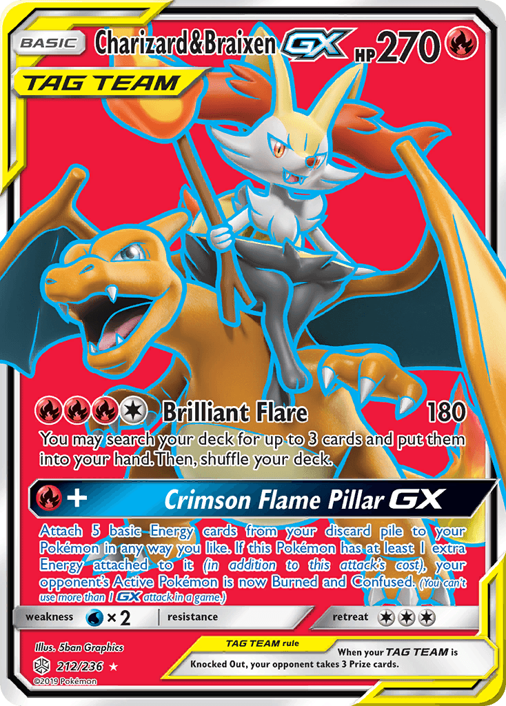 212, Fire, Holofoil, Sun & Moon: Cosmic Eclipse, Ultra Rare, Water[×2] Charizard & Braixen GX (212/236) [Sun & Moon: Cosmic Eclipse] - Trading Card World