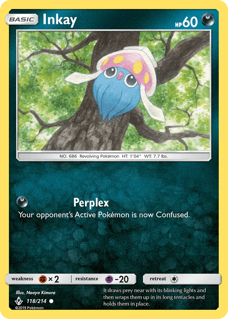 118, Common, Darkness, Fighting[×2], Normal, Psychic[-20], Reverse Holofoil, Sun & Moon: Unbroken Bonds Inkay (118/214) [Sun & Moon: Unbroken Bonds] - Trading Card World