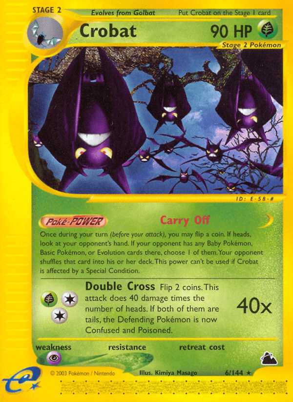 Grass, Normal, Psychic[×2], Rare, Reverse Holofoil, Skyridge Crobat (6/144) [Skyridge] - Trading Card World