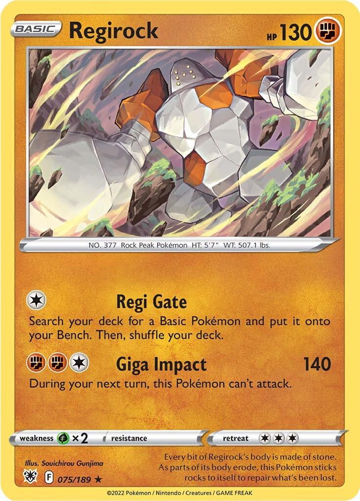 075, Fighting, Grass [x2], Normal, Rare, Reverse Holofoil, Sword & Shield: Astral Radiance Regirock (075/189) [Sword & Shield: Astral Radiance] - Trading Card World