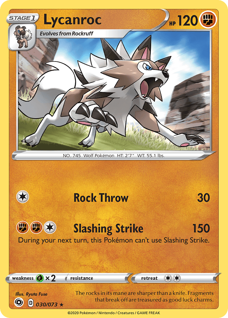 030, Fighting, Grass[×2], Holo Rare, Holofoil, Reverse Holofoil, Sword & Shield: Champion's Path Lycanroc (030/073) [Sword & Shield: Champion's Path] - Trading Card World