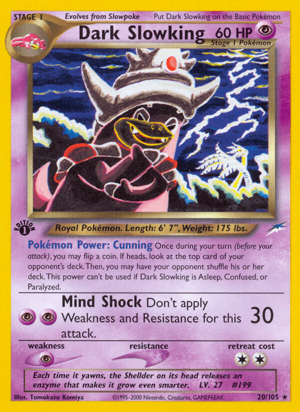 1st Edition Normal, 20, Neo Destiny 1st Edition, Psychic, Psychic[×2], Rare Dark Slowking (20/105) [Neo Destiny 1st Edition] - Trading Card World